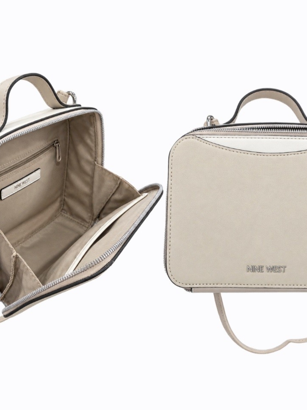 Nine West Beige Cream Structured Top-Handle Crossbody